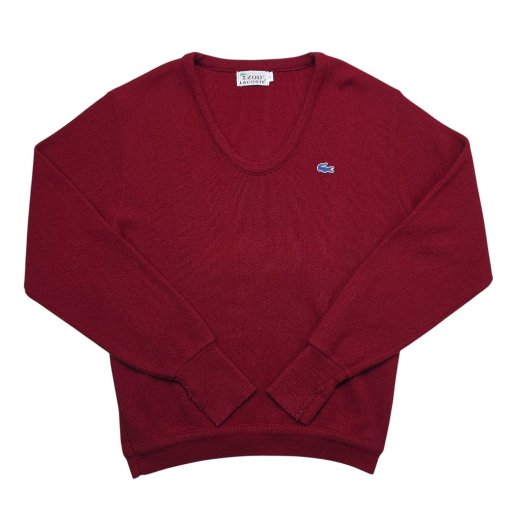Vintage Izod Lacoste Burgundy V-Neck Sweater Acrylic Red Mens Large